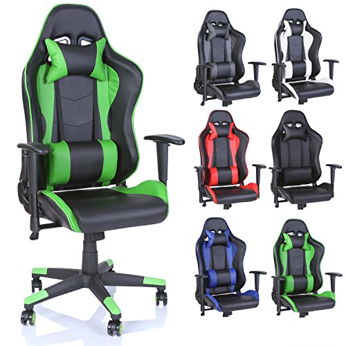 Racing Drehstuhl Gaming Stuhl in 6 Farbvarianten, Wippmechanik, stufenlos verstellbare Rückenlehne (Hellgrün)