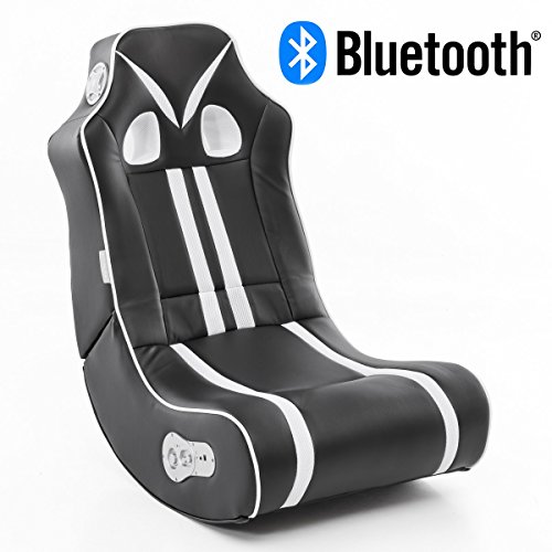 Wohnling Soundchair NINJA in Schwarz Weiß mit Bluetooth | Musiksessel mit eingebauten Lautsprechern | Multimediasessel für Gamer | 2.1 Soundsystem – Subwoofer | Music Gaming Sessel Rocker Chair