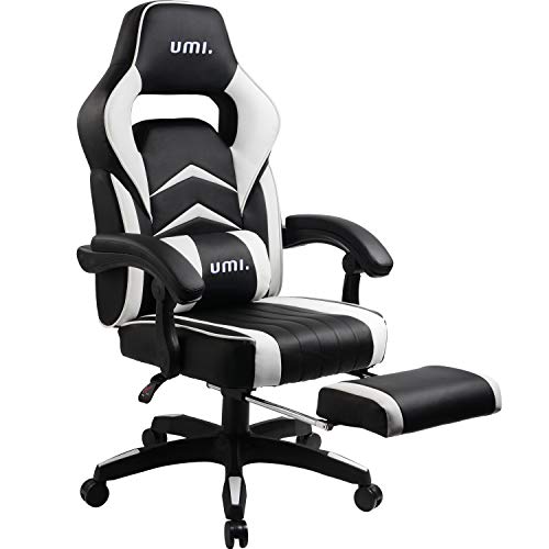 Umi. Essentials Gaming Stuhl Computerstuhl Chefsessel Kunstleder Bürostuhl Höhenverstellbarer Schreibtischstuhl Ergonomisches Design mit Fußstütze und Wippfunktion (Weiß)