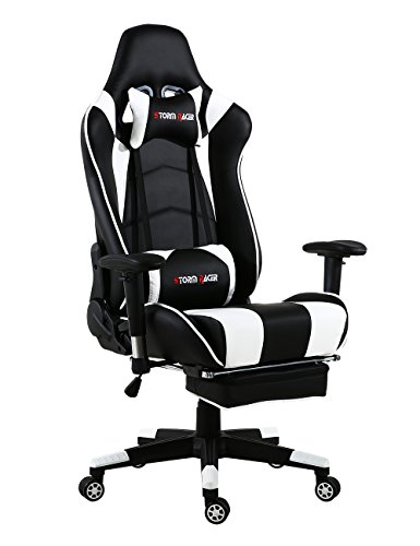 Storm Racer Gaming Stuhl PC Racing Gaming Sessel Bürostuhl Schreibtischstuhl mit Gepolsterte Fußstütze (Weiß)